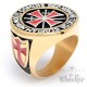 Goldener Templer Ring aus Edelstahl Kreuzritter Siegelring mit rotem Tatzenkreuz