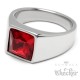 Herren Ring Solitär Stein Rubin-rot für den kleinen Finger silber aus Edelstahl