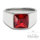 Herren Ring Solitär Stein Rubin-rot für den kleinen Finger silber aus Edelstahl