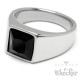 Herren Ring Solitär Stein Schwarz Onyx für den kleinen Finger silber aus Edelstahl