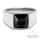 Herren Ring Solitär Stein Schwarz Onyx für den kleinen Finger silber aus Edelstahl