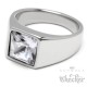 Herren Ring Solitär mit weißem Stein Kristall für den kleinen Finger aus Edelstahl