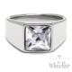 Herren Ring Solitär mit weißem Stein Kristall für den kleinen Finger aus Edelstahl