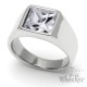 Herren Ring Solitär mit weißem Stein Kristall für den kleinen Finger aus Edelstahl