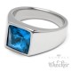 Herren Ring Solitär Stein Safir-Blau für den kleinen Finger silber aus Edelstahl