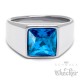 Herren Ring Solitär Stein Safir-Blau für den kleinen Finger silber aus Edelstahl