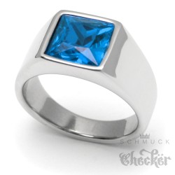 Herren Ring Solitär Stein Safir-Blau für den kleinen Finger silber aus Edelstahl