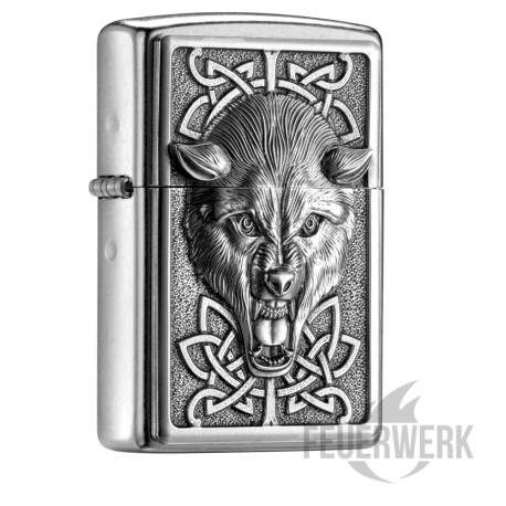 Original Zippo Sturmfeuerzeug mit Wolf und Verzierungen Benzinfeuerzeug Geschenk