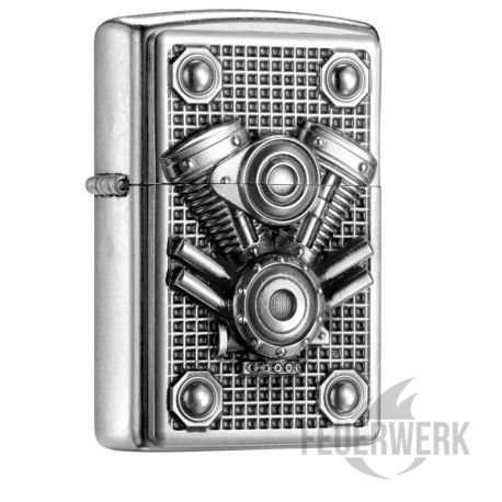 Feuerzeug mit V2 Motorblock Motiv Sturmfeuerzeug von Zippo Biker-Feuerzeug Geschenk