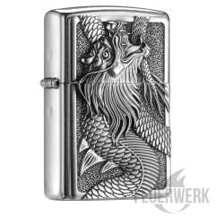 Detaillierter Drache auf Sturmfeuerzeug Zippo Feuerzeug mit Glückbringer Motiv