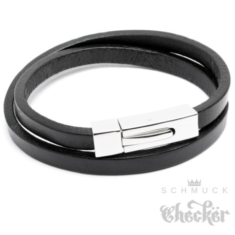 Echt Leder Wickelarmband Herren Lederarmband schwarz Edelstahl schlicht Biker