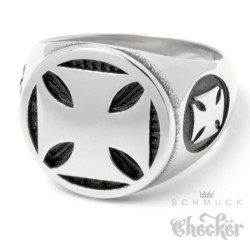 Eisernes Kreuz Ring aus Edelstahl silber poliert Siegelring mit 3 Eisernen Kreuzen