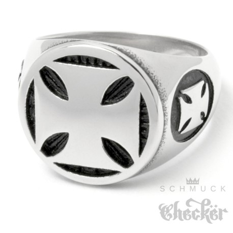 Eisernes Kreuz Ring aus Edelstahl silber poliert Siegelring mit 3 Eisernen Kreuzen