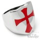 Großer Templer Ring mit rotem Kreuz auf Wappenschild aus Edelstahl Kreuzritter