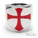 Großer Templer Ring mit rotem Kreuz auf Wappenschild aus Edelstahl Kreuzritter