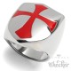 Großer Templer Ring mit rotem Kreuz auf Wappenschild aus Edelstahl Kreuzritter