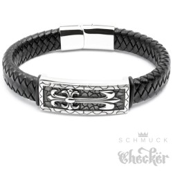 Echt Leder Herren Armband schwarz Edelstahl Kreuz Biker Rocker Harley
