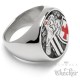 Massiver Kreuzritter Ring aus Edelstahl rotes Tatzenkreuz Templer Schwert Schild