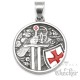 Halskette mit Tempelritter Motiv aus massivem Edelstahl silber mit rotem Tatzenkreuz