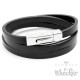 Echt Leder Wickelarmband Herren Lederarmband schwarz Edelstahl schlicht Biker