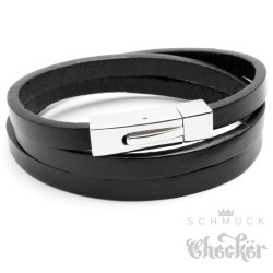 Echt Leder Wickelarmband Herren Lederarmband schwarz Edelstahl schlicht Biker
