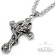 Verziertes Kreuz mit Totenkopf von Drache umschlungen aus Edelstahl mit Halskette