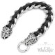 Edelstahl Armband Panther Panzerkette silber echt Leder schwarz Biker Harley