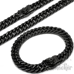 Biker-Schmuckset Halskette + Armband mit Totenkopf aus massivem Edelstahl silber