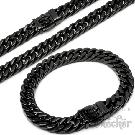 Biker-Schmuckset Halskette + Armband mit Totenkopf aus massivem Edelstahl silber