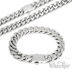 Männer-Schmuckset Panzerkette aus massivem Edelstahl silber poliert Kette + Armband