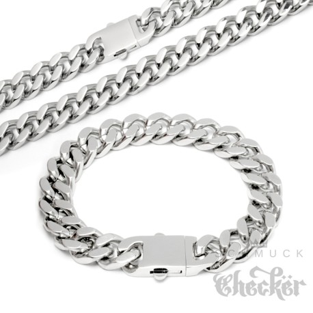 Männer-Schmuckset Panzerkette aus massivem Edelstahl silber poliert Kette + Armband