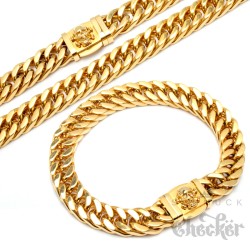 Skull Goldkette mit passendendem Armband Biker-Schmuckset aus vergoldetem Edelstahl