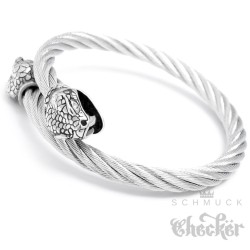 Edelstahl Armreif Herren Armband Totenkopf Bikerschmuck Geschenk Stahlseil flexibel