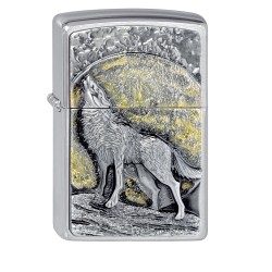 Feuerzeug mit Wolf im Mondschein 3D-Emblem hochwertig verarbeitet original Zippo