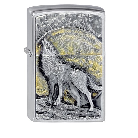 Feuerzeug mit Wolf im Mondschein 3D-Emblem hochwertig verarbeitet original Zippo
