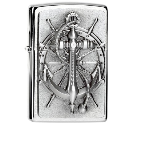Nautisches Zippo mit Anker und Steuerrad hochwertiges 3D-Emblem Sturmfeuerzeug