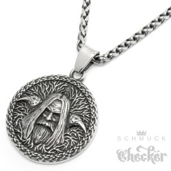 Nordisches Amulett mit Raben Zauberer junger Odin Hugin Munin Wikinger Kette