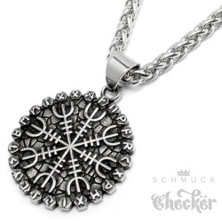 Aegishjalmur Amulett mit Schutzrunen Edelstahl Anhänger Wikinger Halskette