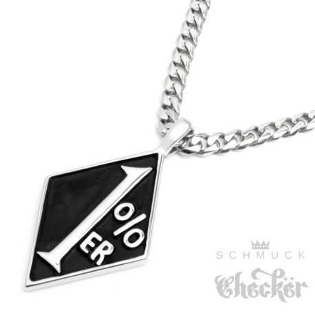 Edelstahl Anhänger 1%er Onepercenter outlaw silber + Panzerkette Gesetzlos Biker