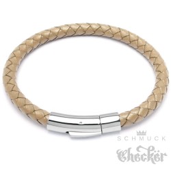 Herren Armband Beige aus geflochtenem Leder mit hochwertigem Edelstahl-Verschluss