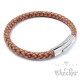 Braunes Leder-Armband geflochten mit sicherem Edelstahl-Verschluss silber poliert