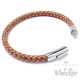 Braunes Leder-Armband geflochten mit sicherem Edelstahl-Verschluss silber poliert