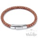 Braunes Leder-Armband geflochten mit sicherem Edelstahl-Verschluss silber poliert