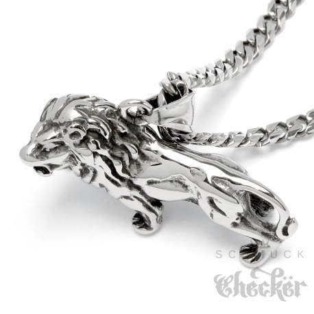 Massiver Löwe aus Edelstahl mit Panzerkette Halskette Sternzeichen Anhänger silber
