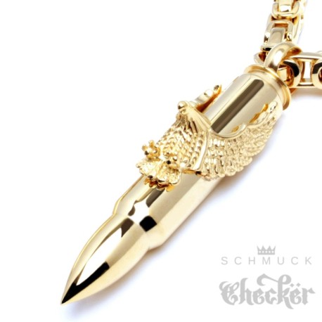 Edelstahl Anhänger Patrone Adler Falke Rabe Munition Bullet gold Königskette