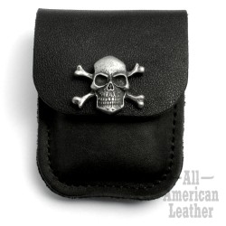 Totenkopf Gürteltasche aus schwarzem Leder für klassische Feuerzeuge made in USA