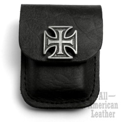 Eisernes Kreuz Feuerzeug-Tasche aus dickem schwarzem Leder für Benzinfeuerzeuge