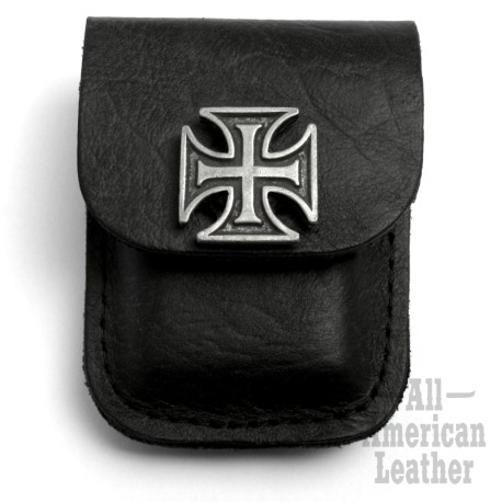Eisernes Kreuz Feuerzeug-Tasche aus dickem schwarzem Leder für Benzinfeuerzeuge