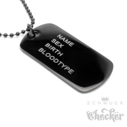 Edelstahl Dog Tag Hundemarke Erkennungsmarke schwarz doppelt + 60cm Kette