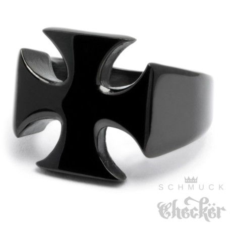 Massiv Edelstahl Biker Ring Eisernes Kreuz Ritterkreuz Herren schwarz